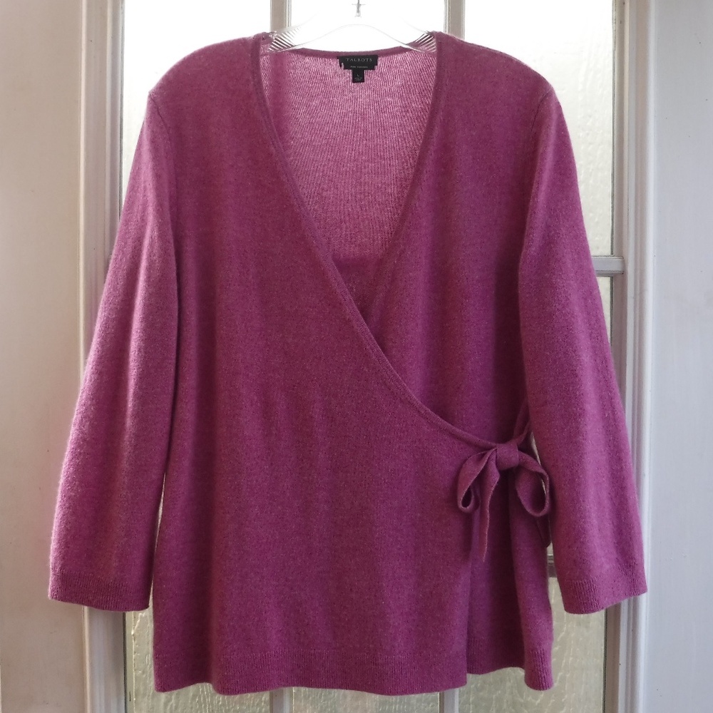Talbots 100% Cashmere Crossbody Front Pearly Purple Color Sweater